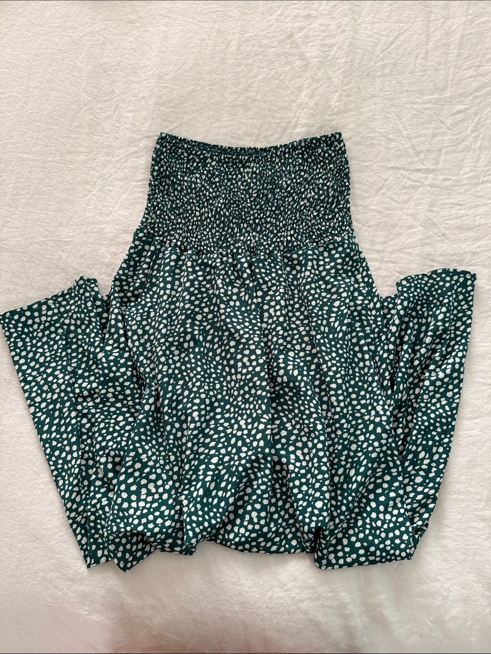 Dark Green and White Polka Dot Flowy Maxi Skirt